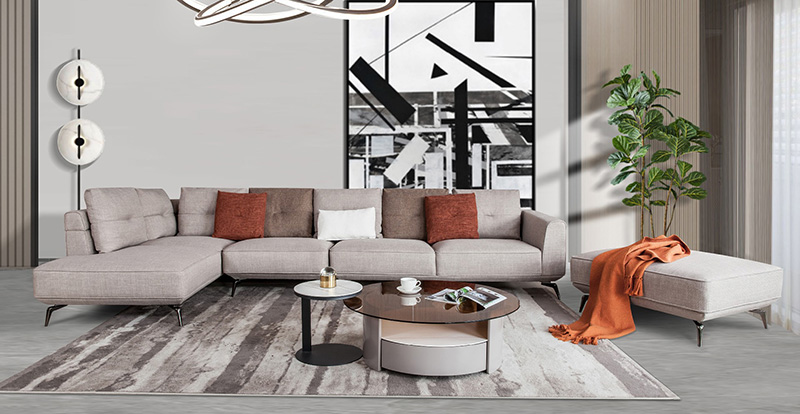Moderne en eenvoudige stoffen hoekbank combinatie groot formaat 621006