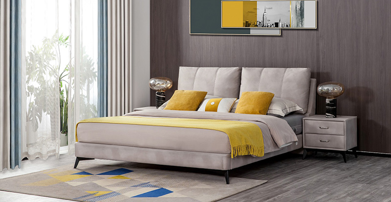 Moderne minimalistische slaapkamer Waterdicht, oliebestendig, aangroeiwerende technologie Stoffen bed Dubbel bed A21002